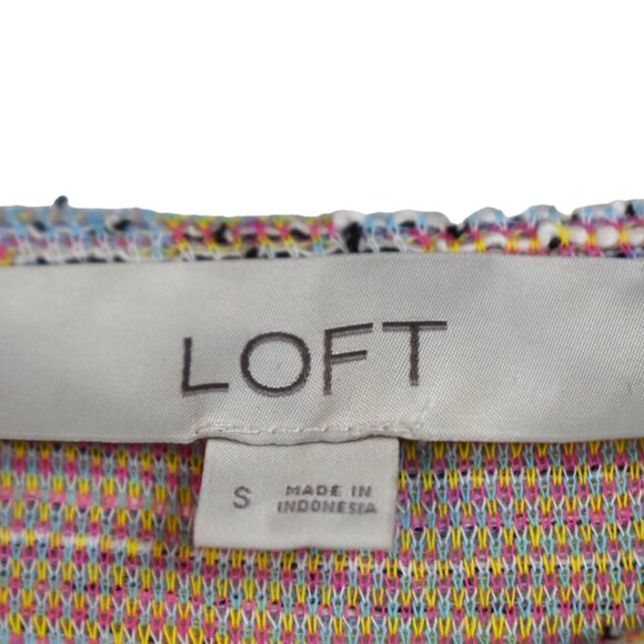 Loft Top S Womens Knit Multicolor 3/4 Sleeve Cotton Blend Boho Round Neck - Picture 4 of 8